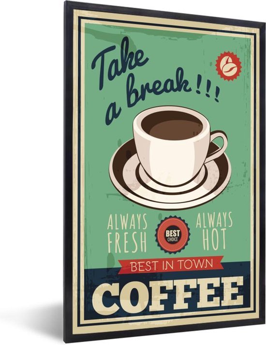 Poster met lijst Koffie - Vintage - Quote