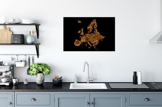Affiche Kaart Europa - Marbre - Or - 60x40 cm