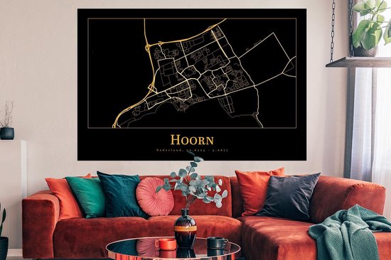 Poster Carte - Corne - Zwart - Or - 180x120 cm XXL
