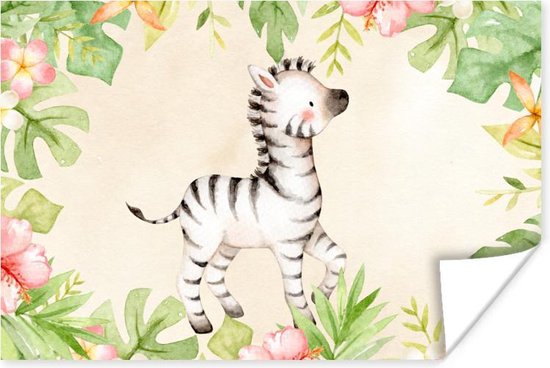Poster Zebra - Jungle - Aquarelverf - 90x60 cm