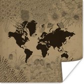 Muurdecoratie - Wereldkaart - Groen - Planten - 50x50 cm - Poster