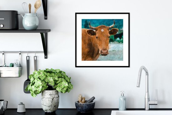 Affiche avec cadre Vache - Dessin - Marron - 40x40 cm
