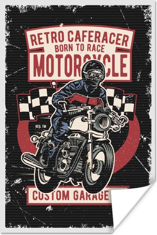 Poster Motor - Vintage - Vlag - 40x60 cm - Vaderdag cadeau - Geschenk - Cadeautje voor hem - Tip - Mannen