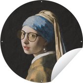 Tuincirkel Meisje met de parel - Vermeer - Bril - 90x90 cm - Ronde Tuinposter - Buiten