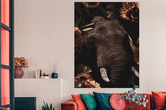 Affiche Éléphant - Fleurs - Jungle - 120x180 cm XXL