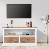 TV lowboard naturel/wit, 110x45x57 cm, met 2 laden, gemaakt van mangohout