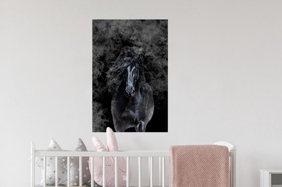 Muurstickers - Sticker Folie - Paard - Zwart - Rook - 40x60 cm - Plakfolie - Muurstickers Kinderkamer - Zelfklevend Behang - Zelfklevend behangpapier - Stickerfolie