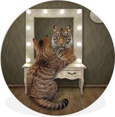 WallCircle - Wandcirkel ⌀ 140 - Tijger - Spiegel - Kat - Ronde schilderijen woonkamer - Wandbord rond - Muurdecoratie cirkel - Kamer decoratie binnen - Wanddecoratie muurcirkel - Woonaccessoires