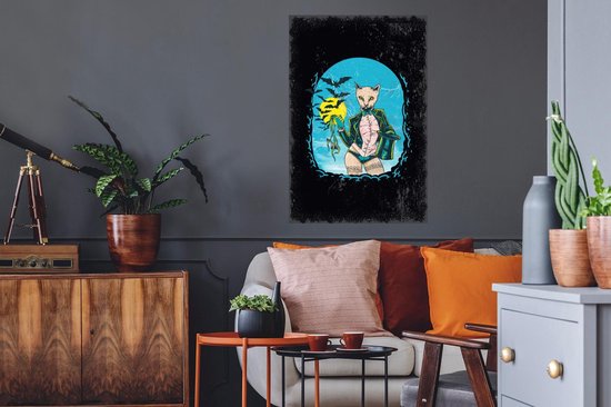 Stickers muraux - Vintage - Chat - Chapeau - 60x90 cm - Film Adhésif