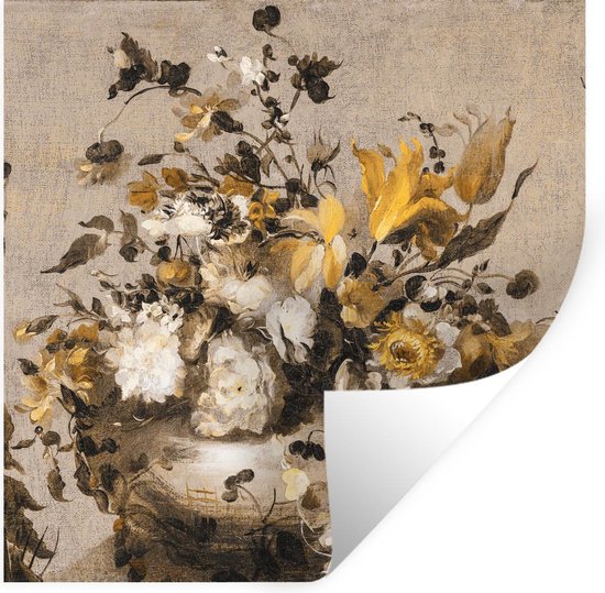 Muurstickers - Sticker Folie - Bloemen - Oude Meesters - Geel - 30x30 cm - Plakfolie - Muurstickers Kinderkamer - Zelfklevend Behang - Zelfklevend behangpapier - Stickerfolie