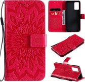 Voor vivo V21 Zon Embossing Patroon Horizontale Flip Lederen Case met Kaartsleuf & Houder & Portemonnee & Lanyard (Rood)