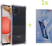 Hoesje Geschikt voor: Samsug Galaxy A42 - Anti Shock Silicone Bumper - Transparant + 1X Tempered Glass Screenprotector
