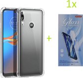 Hoesje Geschikt voor: Motorola Moto E6s / E6 Plus - Anti Shock Silicone Bumper - Transparant + 1X Tempered Glass Screenprotector
