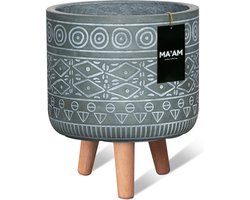 MAAM Pottery Fay bloempot op poten - D21xH27 - Groen - houten pootjes (FSC) - bohemian - botanisch - decoratie