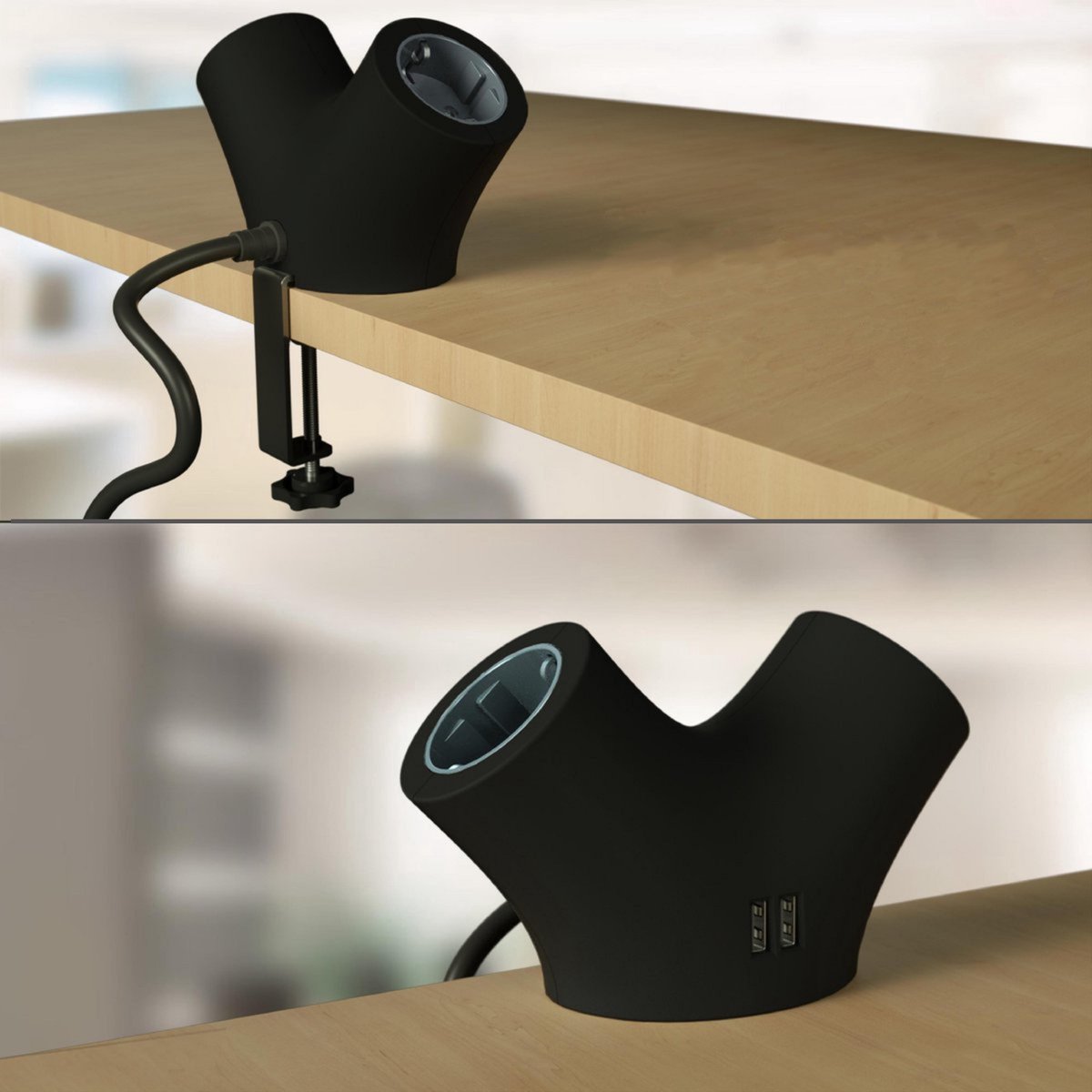 huslog Stopcontactkubus met 2 Schuko-stopcontacten, 2 USB-A & 2 USB-C poorten, 3680W stekkerdoos met schakelaar, telefoonhouder & wandmontage, 1,4 m