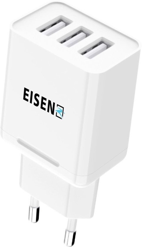 Eisenz EZ611 3 poorten Oplader 3.1A Smart Fast Charge stekker / lader met MicroUsb kabel