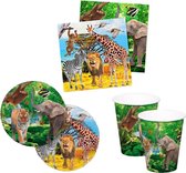 Gedekte kinderfeestje tafel set bordjes/bekers/servetten voor 24x personen - Safari/jungle thema feestartikelen