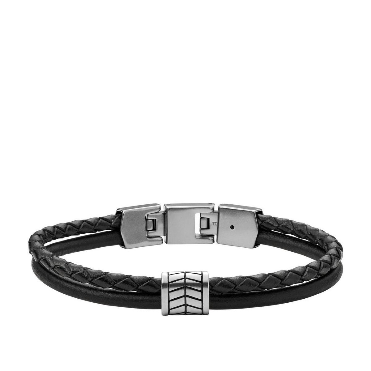 Fossil Vintage Casual Herenarmband Leer - ZilverkleurigZwart