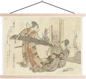 Deux femmes avec un koto - Peinture de Katsushika Hokusai plaque d'école lattes plates vierges 150x113 cm - Tirage photo sur affiche textielposter (décoration murale salon / chambre)