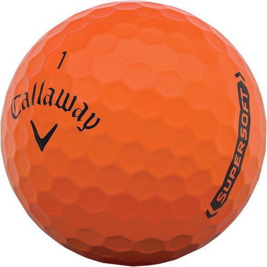 Callaway Supersoft oranje golfbal met nummer 1 en doffe afwerking.