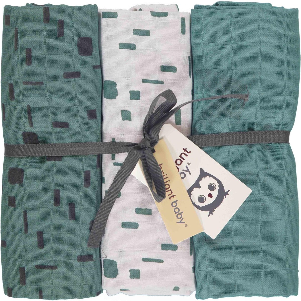Goedkoopste Briljant Baby - Multidoek Hydrofiel XL Art - Swaddle - Inbakerdoek - 120 x 120 - Groen - 3 Stuks