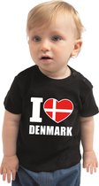 I love Denmark baby shirt zwart jongens en meisjes - Kraamcadeau - Babykleding - Denemarken landen t-shirt 68 (3-6 maanden)