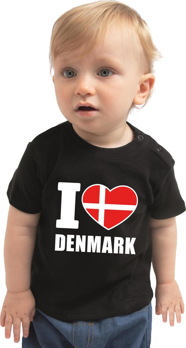 I love Denmark baby shirt zwart jongens en meisjes - Kraamcadeau - Babykleding - Denemarken landen t-shirt 68