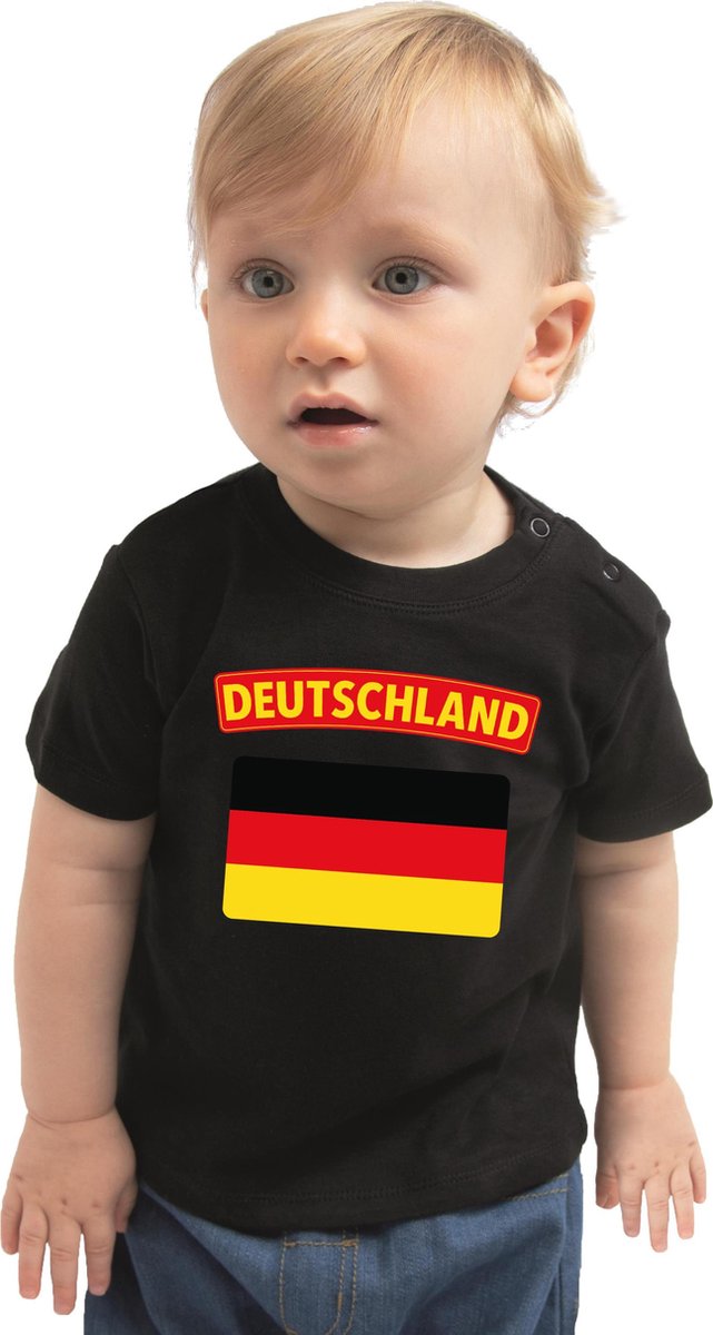 Deutschland baby shirt met vlag zwart jongens en meisjes - Kraamcadeau - Babykleding - Duitsland landen t-shirt 74