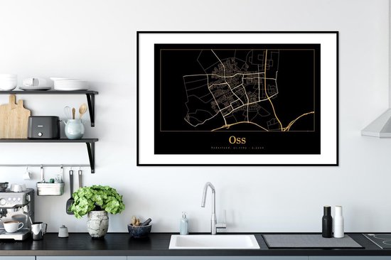 Cadre photo avec affiche - Carte - Oss - Or - Zwart - 120x80 cm - Cadre pour affiche