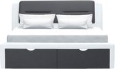 Eigentijds volwassen bed met opberglades - Donkergrijs/witte imitatie - Inclusief boxspring - 140 x 190 cm - SCARLETTE