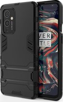 Mobigear Hoesje geschikt voor OnePlus Nord 9 Telefoonhoesje Hardcase | Mobigear Armor Stand Backcover Shockproof met Standaard | Schokbestendig Nord 9 Telefoonhoesje | Anti Shock Proof - Zwart