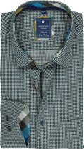 Redmond regular fit overhemd - poplin - groen met blauw en wit dessin (contrast) - Strijkvriendelijk - Boordmaat: 43/44