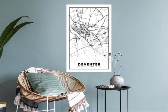 Stickers Stickers muraux - Carte - Deventer - Zwart - Wit - 40x60 cm - Feuille adhésive