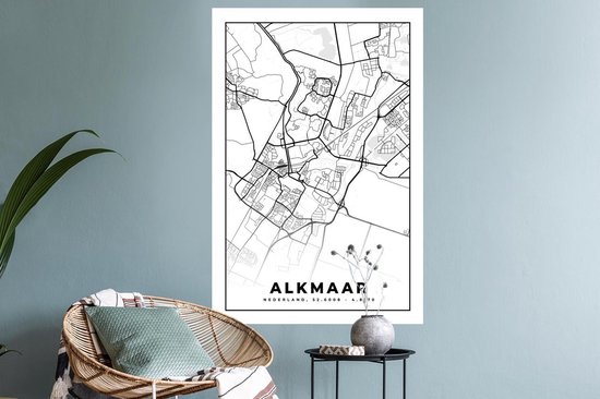 Stickers muraux - Carte - Alkmaar - Zwart - Wit - 60x90 cm - Feuille adhésive