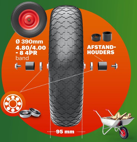 Gardebruk Kruiwagenwiel - Massief Rubber 200kg - 4.80/4.00-8 Ø 390 mm van Gardebruk — afbeelding 5