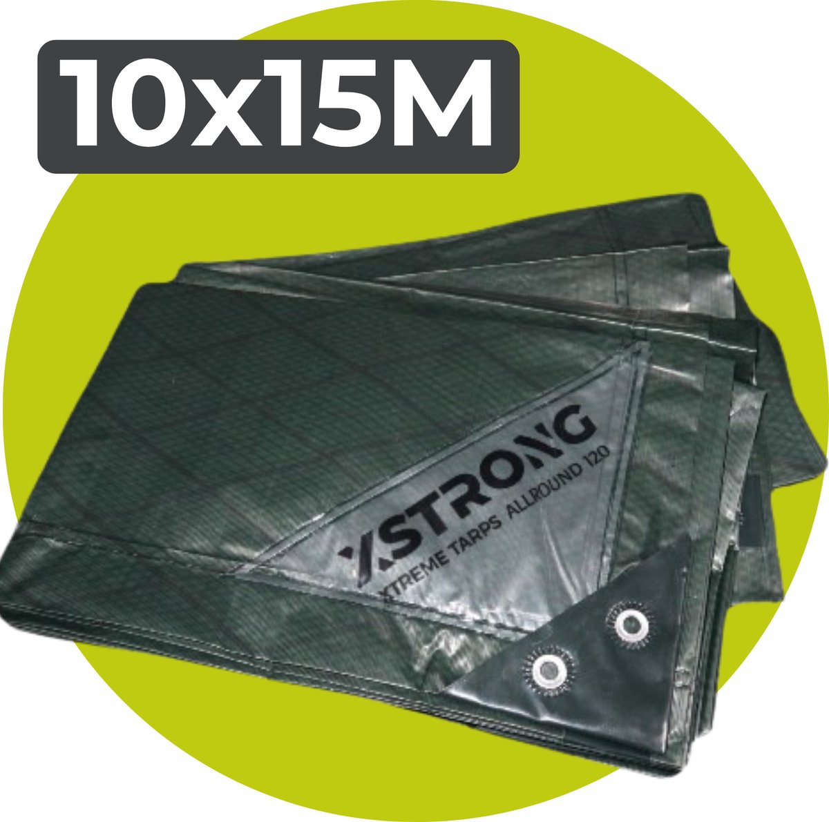 Xstrong Afdekzeil Allround - 10 x 15 m - 120g/m2 - Groen - 100% Waterbestendig en Scheurbestendig - voor daken, zwembaden, tuinmeubelen, voertuigen, fietsen, aanhangwagen