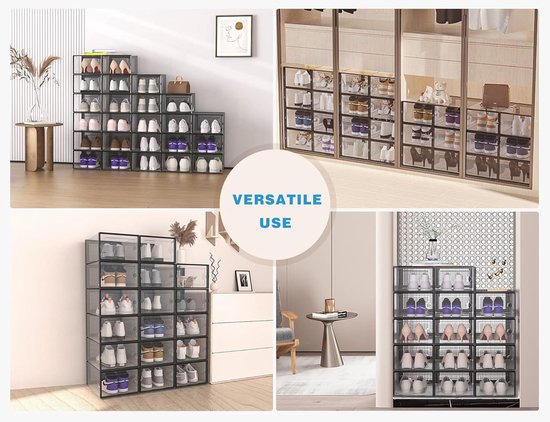 YONO Sneakerbox Set de 6 - Système de Rangement Chaussures pour femmes - Organisateur de Boîte à Chaussures - Étagère à Chaussures avec Porte - Transparent - 6 Pièces