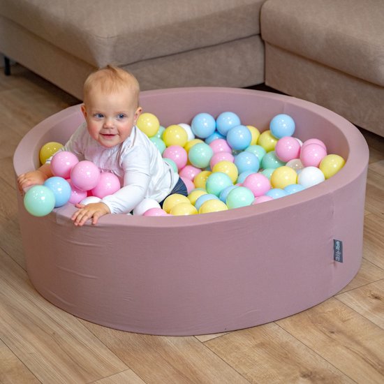KiddyMoon Rond Ballenbak voor kinderen 90x30cm met 200 Ballen ∅ 7cm - Speelgoed 1 jaar - BPA-vrije ballenbakken - Ballenbad velvet baby foam - Kunststof ballen - Erikakleuren: Pastelbeige Pastelgeel Wit Munt Poederroze van Merkloos — afbeelding 4
