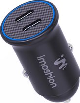imoshion Autolader 2x USB C - Snellader 30W - Compacte Auto Oplader - USB lader - Zwart