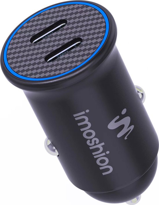 imoshion Autolader 2x USB C - Snellader 30W - Compacte Auto Oplader - USB lader - Zwart