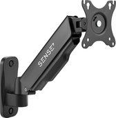 Zwarte SENSE7 monitorarm met een vaste montageplaat, op een witte achtergrond.