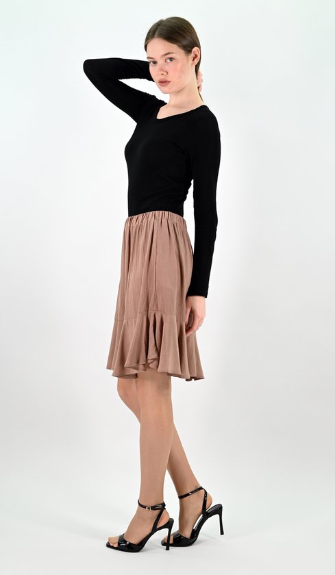 YesMooi - Bruine Mini Rok met Volants - S (36)