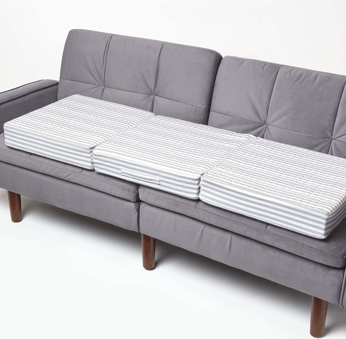 Homescapes Bankkussen 150 x 50 cm voor 3-zits grijze strepen - Groot orthopedisch zitkussen Grijs-Wit