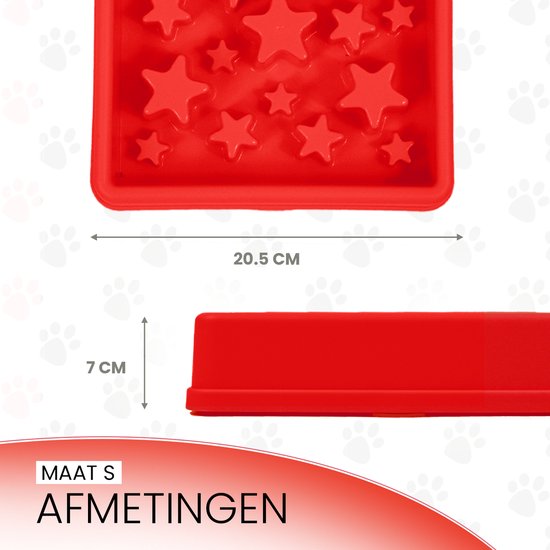 Rode voerbak met sterrenpatroon, afmetingen 20.5 CM en 7 CM hoog. "MAAT S AFMETINGEN".