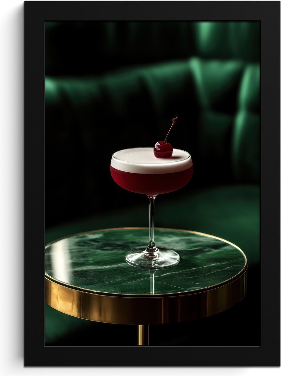 FrameYourWall Fotolijst inclusief poster - Posterlijst 20x30 cm - Posters - Kers - Cocktail - Rood - Marmer - Foto in lijst - Keuken decoratie muur - Wanddecoratie accessoires - Muurdecoratie - Schilderijen
