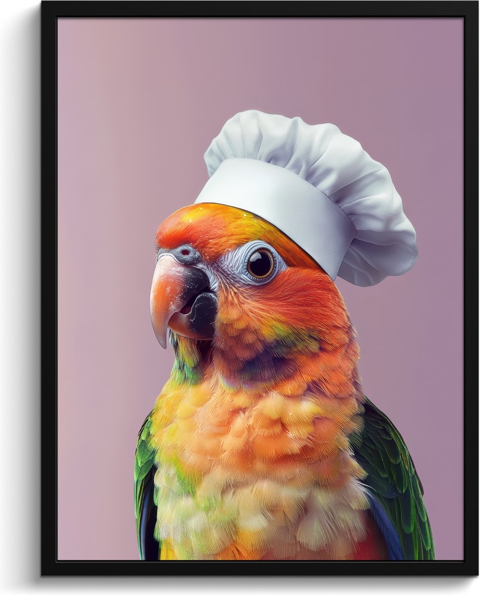 FrameYourWall Fotolijst inclusief poster - Posterlijst 60x80 cm - Posters - Papegaai - Koksmuts - Nieuwsgierig - Vogel - Foto in lijst - Keuken decoratie muur - Wanddecoratie accessoires - Muurdecoratie - Schilderijen Koksmuts - Parkiet