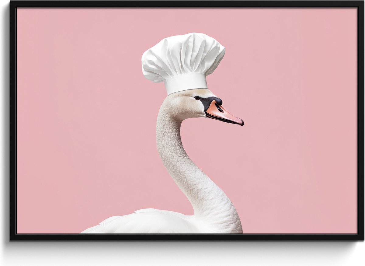 FrameYourWall Fotolijst inclusief poster - Posterlijst 120x80 cm - Posters - Zwaan - Koksmuts - Mooi - Klassiek - Foto in lijst - Keuken decoratie muur - Wanddecoratie accessoires - Muurdecoratie - Schilderijen Koksmuts - Zwaan