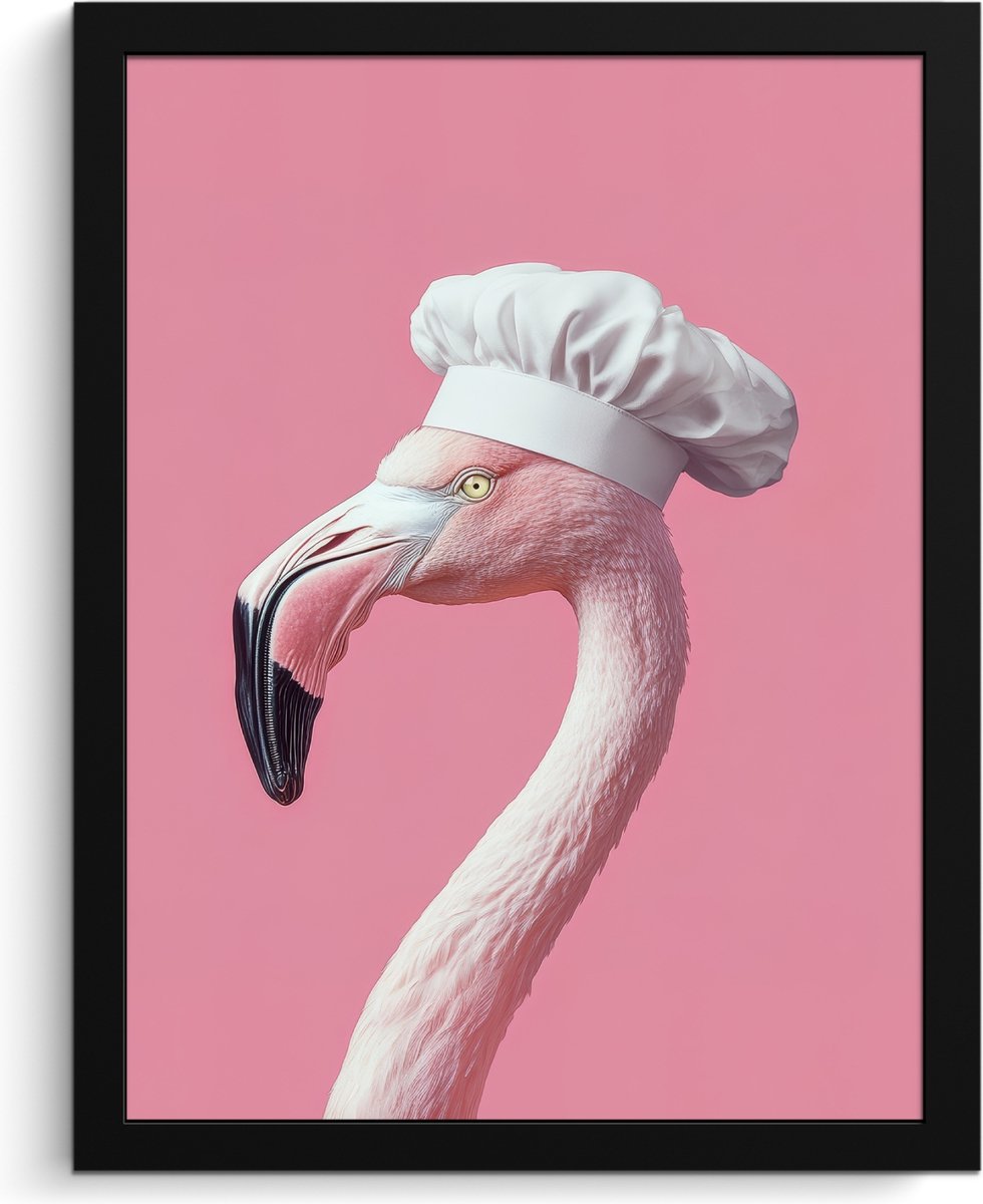 FrameYourWall Fotolijst inclusief poster - Posterlijst 30x40 cm - Posters - Flamingo - Roze - Koksmuts - Vogel - Foto in lijst - Keuken decoratie muur - Wanddecoratie accessoires - Muurdecoratie - Schilderijen Koksmuts - Flamingo