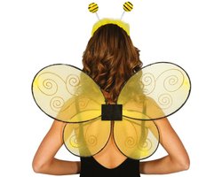 Bijtje/bijen verkleed set - vleugels en diadeem - geel/zwart - dames - carnaval verkleed accessoires