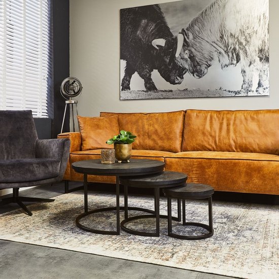 Ensemble de tables basses Ronde lot de 3 - Bois de manguier Zwart - Tables d'appoint Set de 3 - Table basse Zwart Ronde - Tables d'appoint Salon - Table basse Bois de manguier Ronde - Table basse industrielle Rural - Set de tables 3 pièces Zwart